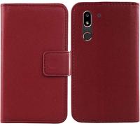 Dingshengk Rosso Vera Real Pelle Case per Doro 8050 5.7" Custodia Caso Premium Leather Cover Flip Guscio Protettiva Copertina Portafoglio Magnetico Anti Urto e Anti Graffi