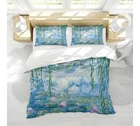 DINGSION Claude Monet Style Copripiumino Set 3 pezzi Ninfee Light Weight Microfiber Bedding Set per camera da letto con 2 cuscini Shams 4 Cravatte 230 x 230 cm