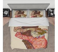 DINGSION Egon Schiele Down Copripiumino 3 pezzi Ritratto della moglie dell'artista seduta, tenendo la gamba destra Camera da letto biancheria da letto con 2 cuscini Shams 240 x 220 cm
