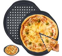 Dinhauyon Teglie per pizza, piatti di pizza rotondi perforati da 14 pollici con maniglia per cucinare il pane all'aglio della con bucce croccanti