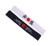 DINHEAROM 2pezzi Fascia Giapponese Da Bushido in Cotone Resistente Per Sport e Lavaggio Viso Motivo Drago e Bianco