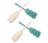 DINHEAROM 4 Pezzi Spazzola per Bagno con Manico per Uso Domestico, Testina Ergonomica Curva in Ps e Pe, Ampia Copertura per Pulizia e Esfoliazione della Schiena Sotto la Doccia