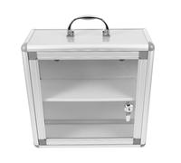 DINHEAROM Medicine Container Wall Mount, medicine storage case, Box Medicinali da Parete in Metallo, Lega e Acrilico, Argento, Doppio Scomparto, per Casa, Ufficio e Spazi Pubblici, per
