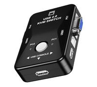 DINHEAROM Selettore Vga USB 2 Porte in Metallo e Abs per Computer e Mouse, Commutatore Manuale per Controllo Multi Ingresso
