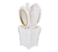 DINHEAROM Set 5 Pezzi Spazzola Per Chioma Vintage Con Specchio Pettine Per Chioma e Portaspazzole Bianco Organizzatore Per Trucchi e Gioielli Da Tavolo