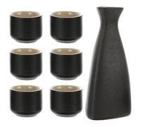 DINHEAROM Set 7 Pezzi Bicchieri in Ceramica per Sakè Fiaschetta Triangolare Opaca Nera, Tazze Lisce Stile Giapponese per Feste e Intrattenimento, Stoviglie Eleganti per Servire Sakè