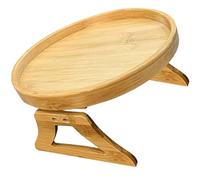 DINHEAROM Vassoio da Bracciolo in Legno, Vassoio Rotondo Pieghevole Beige per Divano, Salvaspazio, per Mangiare Sul Divano e Appoggiare Bevande