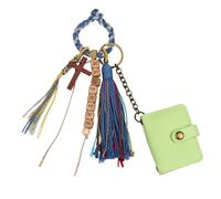 Dinikally Preghiera personalizzata in perline di legno con versetto della Bibbia NFC, ciondolo a forma di croce, regalo per battesimo, cristiani, L, Poliestere, Nessuna pietra preziosa