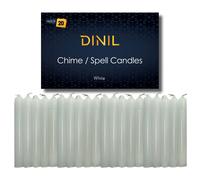 Dinil - Set di 20 candele bianche con incantesimi e campanellini - Candele coniche mini premium per rituali, preghiere, compleanni, meditazione,