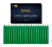 Dinil - Set di 20 candele verdi con incantesimi e campanelli - Candele coniche mini premium per rituali, preghiere, compleanni, meditazione, alta