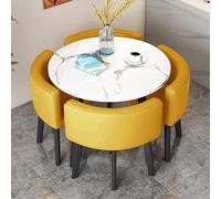 Dining Room Table and Chairs Set for 4Versatile Round/Square Conference Ideal Office Reception Business Meetings Kitchen Dinette Use. (Yellow+Black 80 cm/31.5in)