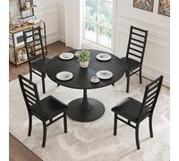 Dining Table Set per tavolo da 4, 120 cm, con 4 sedie per sala da pranzo, caffè, piccoli spazi (tavolo da pranzo nero e sedia da sala nera)