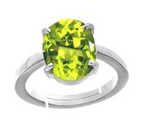 DINJEWEL Anello regolabile da 3,25 ratti da 2,10 carati con pietra preziosa peridota verde naturale, placcato argento, anello regolabile per uomini e donne, placcato argento, peridoto, placcato in,