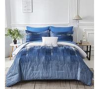Dinjoy Set di biancheria da letto double-face blu sfumato blu grigio bohémien per uomini e donne, 7 pezzi, set di biancheria da letto in una borsa, set di biancheria da letto bohémien, con piumone,