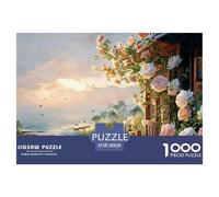 Dinner Table on The Balcony of An Ocean 1000 Pezzi Carta Ecologica Puzzle Beach View House Antistress Gioco Per Famiglie Puzzle Per Adulti E Bambini 38x26cm/1000pcs