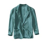 Dinnesis Giacca in lino, da uomo, estiva, leggera, blazer, per il tempo libero, con due bottoni, cappotti sportivi leggeri, da uomo, per il tempo libero, giacca da uomo, verde, M