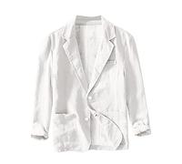 Dinnesis Giacca in lino, da uomo, estiva, leggera, blazer, per il tempo libero, con due bottoni, leggera, sportiva, per il tempo libero, da uomo, bianco, L