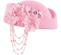 Dinntty Cappello con Basco in Feltro con, Cappello Tamburello Vintage, Cappello Assistente di Volo con Nappe, per Chiesa, Festa del tè