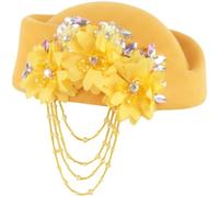 Dinntty Cappello con Basco in Feltro con, Cappello Tamburello Vintage, Cappello Assistente di Volo con Nappe, per Chiesa, Festa del tè