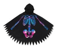Dinntty Mantello con Cappuccio di Halloween, Mantello con Motivo Scheletro Fluorescente, Poncho Unisex per Feste di Halloween, Costume di Carnevale.