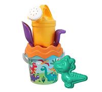 Dino Baby - Set di secchi di Sabbia, 6 Pezzi, Secchio, colino, Forma di Sabbia, Pala, rastrello, innaffiatore, 11 cm, Diametro: 14 cm, a Partire da 10 Mesi