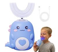 Dino Brush 360° Spazzolino Ultrasonico Bambini, Automatico Dinobrush con Testine In Silicone e Luce LED, Spazzolino Masticabile - Timer, 2 Modalità, Impermeabile IPX7(Blue 2-6 Year)