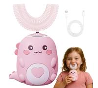 Dino Brush 360° Spazzolino Ultrasonico Bambini, Automatico Dinobrush con Testine In Silicone e Luce LED, Spazzolino Masticabile - Timer, 2 Modalità, Impermeabile IPX7(Pink 6-12 Year)