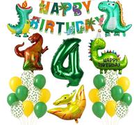 Dino Compleanno Decorazione 4 Anni Ragazzi Dinosauri Party Set Compleanno Bambini 4° Compleanno Ragazza Happy Birthday Banner Giungla Ghirlanda Verde Palloncini T Rex Dino Decorazione Accessori Festa