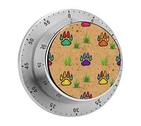 Dino Footprint Timer da cucina meccanico 60 minuti Wind Up Countdown Clock con retro magnetico forte allarme in acciaio inox timer manuale per cucinare cottura aula casa palestra