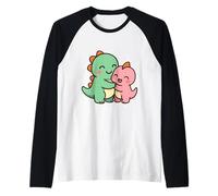 Dino Friends Forever. Simpatico Design con Dinosauro Kawaii. Maglia con Maniche Raglan