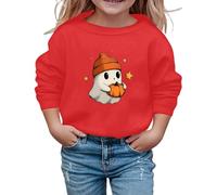 Dino Maglione Donna Halloween Felpa Ragazza Dolce Stampa Manica Lunga Girocollo Casual Bambini Top Autunno/Inverno Gita Scuola Vera Ragazza Giocare Calcio Maglione, Colore: rosso, 11-12 Anni