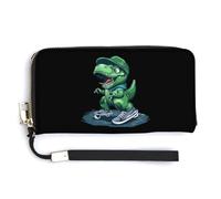 Dino Playing Roller Skate Portafoglio in pelle moda borsa lunga con cinturino da polso per uomo donna, Stile:, 20.0*10.5cm