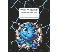 Dino Smash! Primary Journal with Drawing Space: K-2 Creative Story Tablet | Half Page Ruled + Dotted Midline + Picture Box | 7.5 x 9.25", 110 Pages | Blue Dinosaur Handwriting Practice Book for School