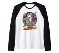 Dino Space Ranger - Unicorno Astronauta Cavalcando T Rex Dinosauro Maglia con Maniche Raglan