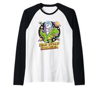 Dino Space Ranger - Unicorno Astronauta Cavalcando T Rex Dinosauro Maglia con Maniche Raglan