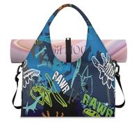 Dino Sports Duffel Bag per donne e uomini dinosauro Dino Weekend Borsa da notte con scomparto per scarpe Borsa a tracolla Tote Bagagli per Yoga Palestra Viaggi, Colore, L, Organizer per borse