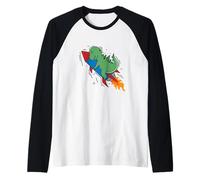 Dino su Un Rocket Dinosaur Rettile Maglia con Maniche Raglan