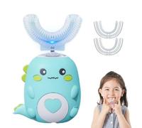 Dinobrush 360 Kids Toothbrush, Lulabini Toothbrush With Silicone Bristles, Dino Electric Tooth Brush, Rechargeable Waterproof U Shaped Toothbrushes For Kids (CYAN(Ages 6-12))