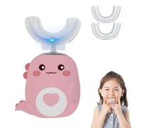 Dinobrush 360 Kids Toothbrush, Lulabini Toothbrush With Silicone Bristles, Dino Electric Tooth Brush, Rechargeable Waterproof U Shaped Toothbrushes For Kids (PINK(Ages 6-12))