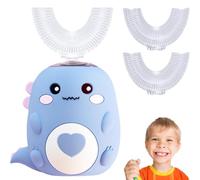 Dinobrush 360 Kids Ultrasonic Toothbrush, Lulabini Toothbrush with 2 U Shaped Silicone Brush Heads, Dino Electric Tooth Brush, LED Light & Dino Look, Dinobrush Toothbrushes - Built for Kids (Blue, S)