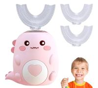 Dinobrush 360 Kids Ultrasonic Toothbrush, Lulabini Toothbrush with 2 U Shaped Silicone Brush Heads, Dino Electric Tooth Brush, LED Light & Dino Look, Dinobrush Toothbrushes - Built for Kids (Pink, M)