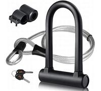 DINOKA U - Lucchetto per bicicletta + lucchetto per bicicletta in acciaio con supporto 2 in 1, con chiusura a U, cavo flessibile in acciaio