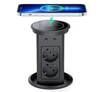 Dinolink - Presa da tavolo automatica a scomparsa, con 4 prese, 4 porte USB, ricarica wireless da 10 W, presa da incasso per cucina, ufficio, cavo da 1,8 m, diametro 100 mm