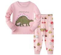Dinopjs Pigiama da bambina a maniche lunghe con pantaloni da pigiama casual, set di pigiama in cotone, per la casa, pigiama natalizio per bambini 2-7Y, Rosa-allover Dino, 104
