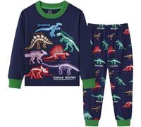 Dinopjs Pigiama per ragazzi Dino Ragazzi Pigiama Set Cotone Cartoon Modello Avventura Mondo Giurassico Dinosauro Pigiama Pigiama Abbigliamento da 2-8 Anni Bambini, Blu scuro lungo Dino, 110