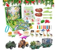 Dinosaur Advent, 24 Day Toy Calendar with Vehicle Design, Countdown Activity for Kids, Colorful Print, Sturdy Material Feature, Holiday Tool, Party Accessory for Preschool 13.39x10.24x2.36 Inches
