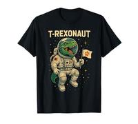 Dinosaur Astronaut Holding Flag in Outer Space Scene Maglietta