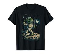 Dinosaur Astronaut Saluting on Moon Space Explorer Art Maglietta