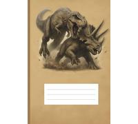 Dinosaur Battle Notebook - Tyrannosaurus Rex vs Triceratops: 64-page 5x5 mm grid notebook for school, office, and creative writing - prehistoric duel cover