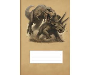 Dinosaur Battle Notebook - Tyrannosaurus Rex vs Triceratops: 64-page 5x5 mm grid notebook for school, office, and creative writing - prehistoric duel cover